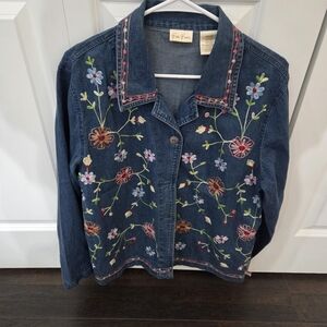Bobbie Brooks Blue Denim Jacket with Floral Embroidery Lg